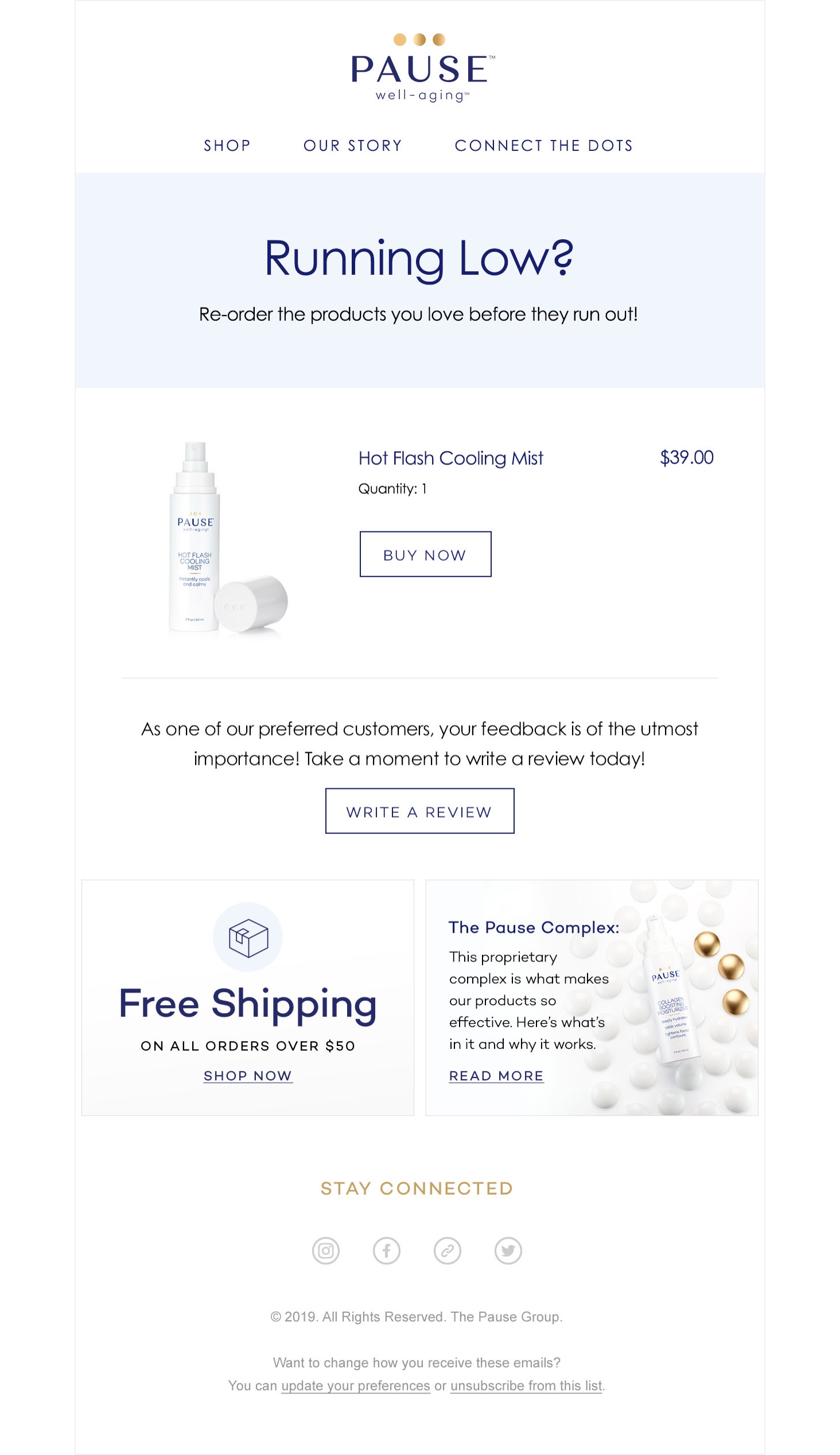 Pause Well-Aging Replenishment Email